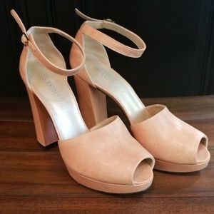 Stuart Weitzman Nude Peep-toe Platform Heels